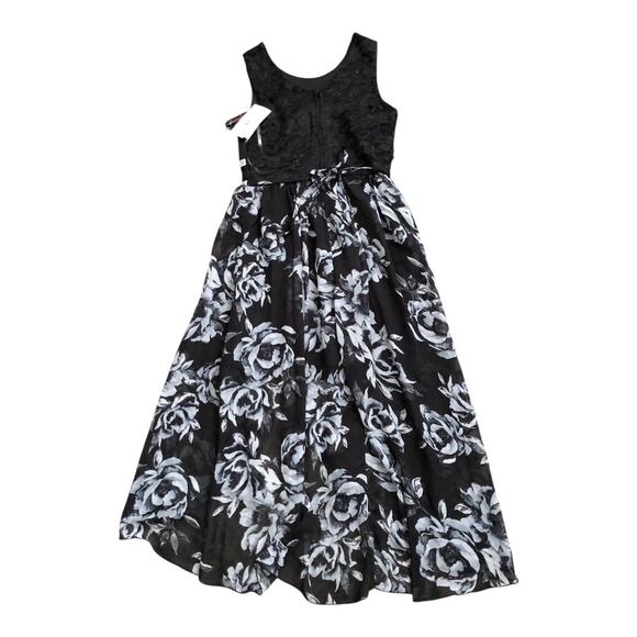 Xtraordinary Girls 8 High Low Formal Dress Black Lace Floral Rhinestone Waist - Picture 2 of 8
